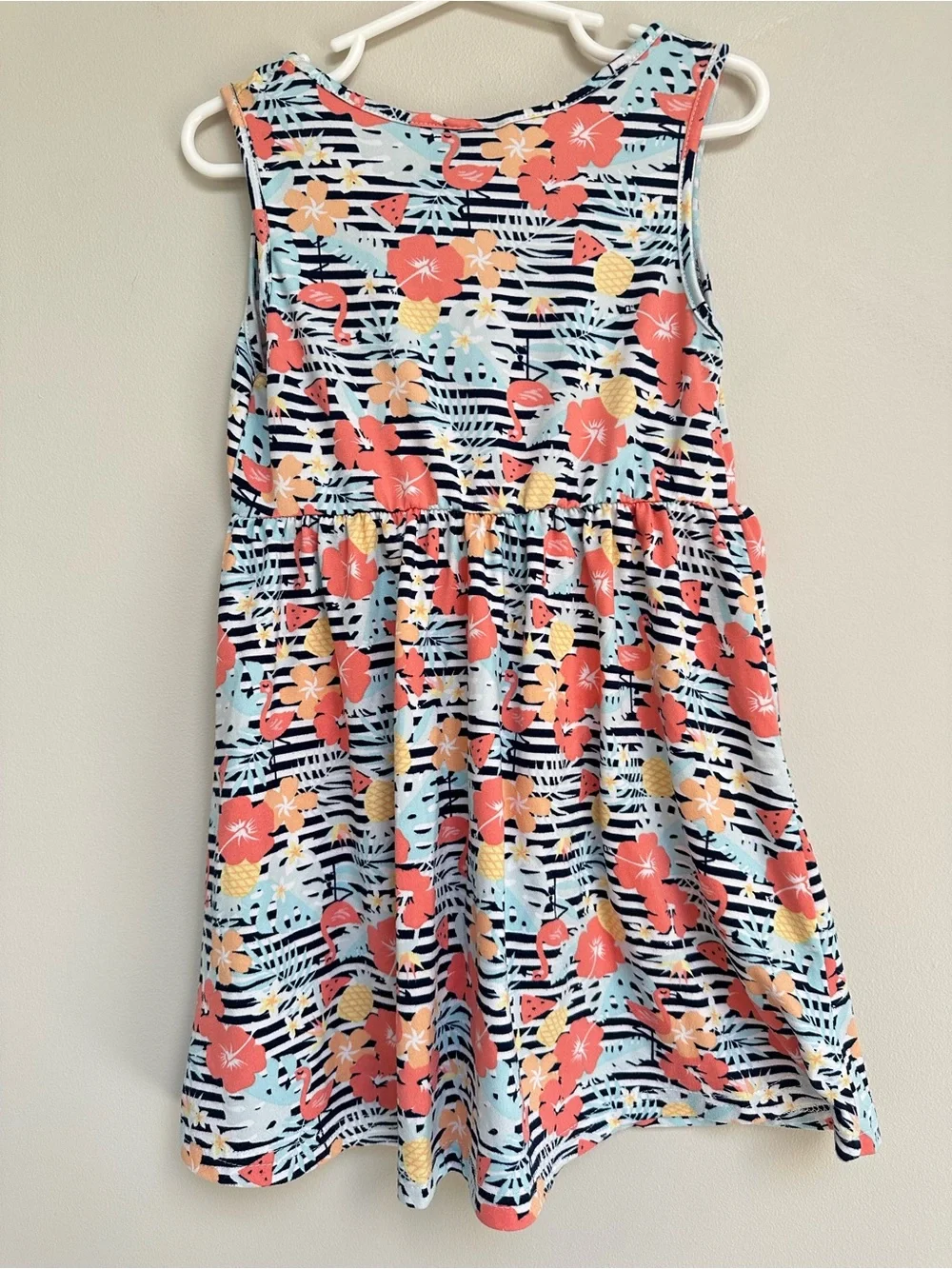 Picapino Girls Tropical Sleeveless Dress Size 5 Hibiscus Pineapple Print